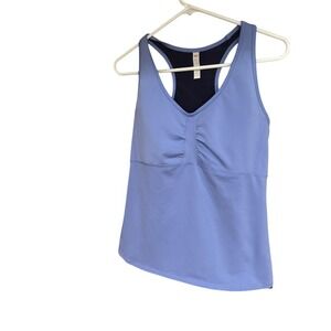 Lucy Womens Periwinkle Blue Racerback Yoga Tank Top with Built-in Shelf Bra M